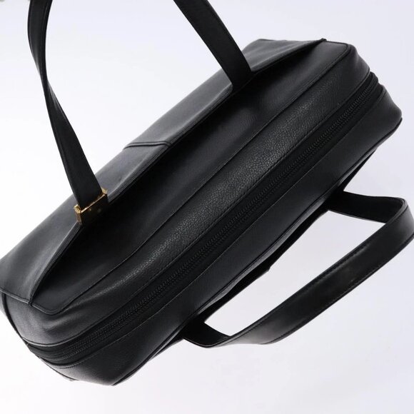 BURBERRY Hand Bag Leather Black Gold Auth - Picture 6 of 16